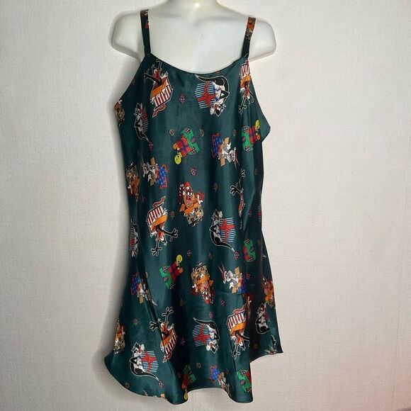 Vintage Looney Tunes Night Dress Gown Satin Chemise Christmas‎ Green M 97’s Y2K - Picture 9 of 9